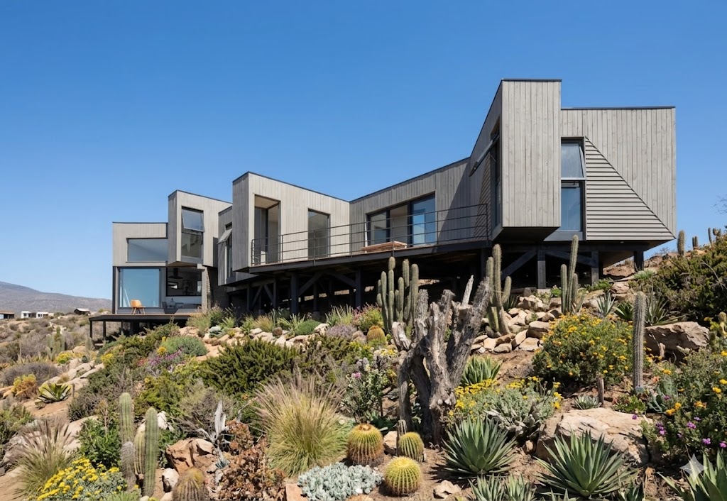 Casa de la Trama Girada — vivienda unifamiliar 120 m² con panel SIP en Huentelauquén, Chile